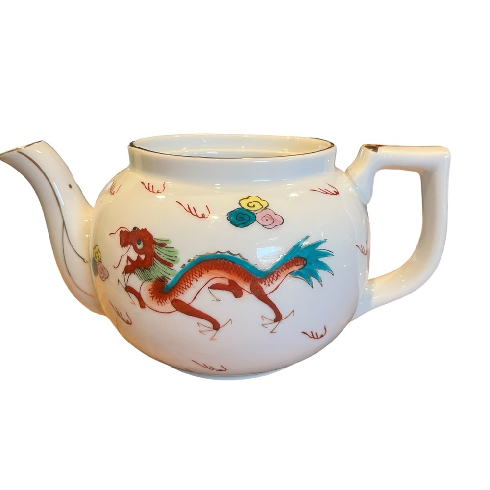 Dragonware Teapot No Lid, White Ceramic